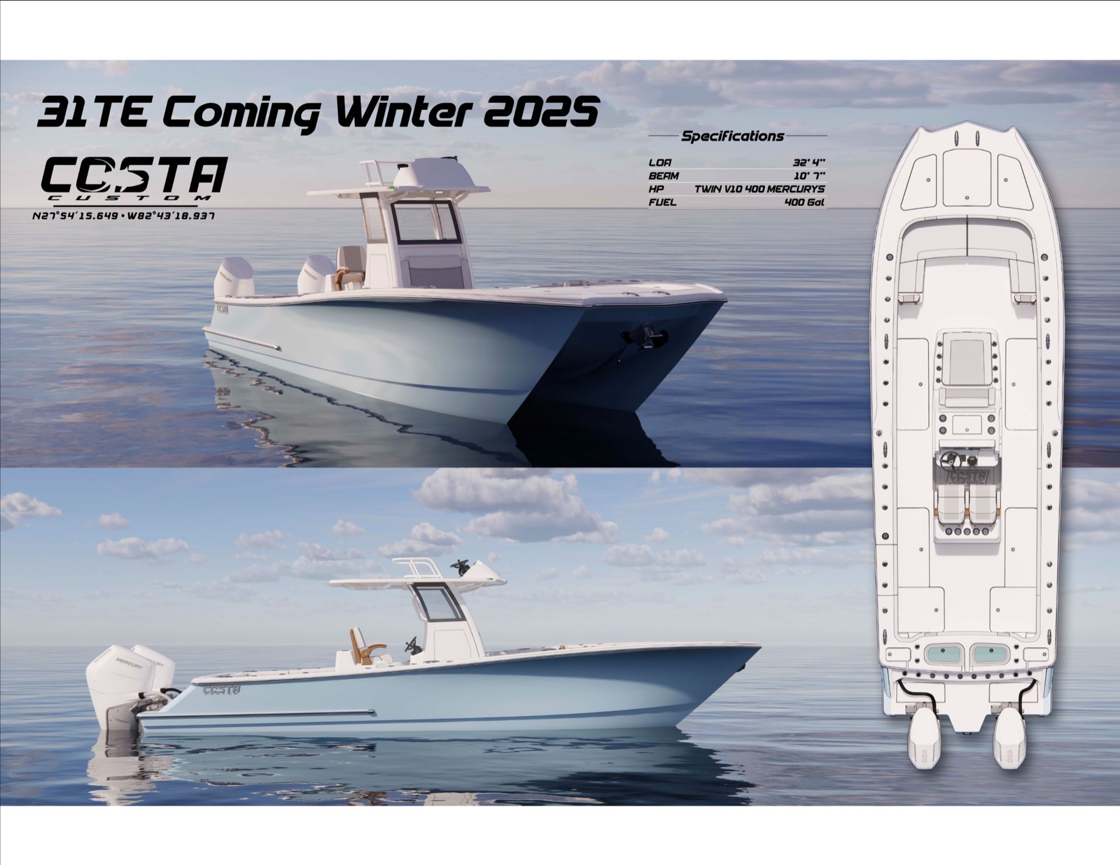 Rendering of the 2026 Costa Custom 31 TE